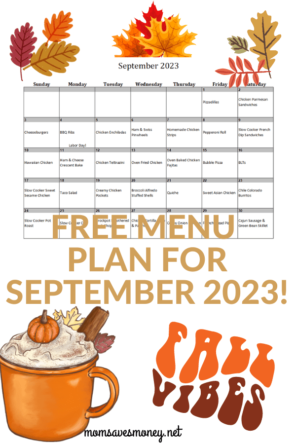 free menu plan for September 2023 with calendar