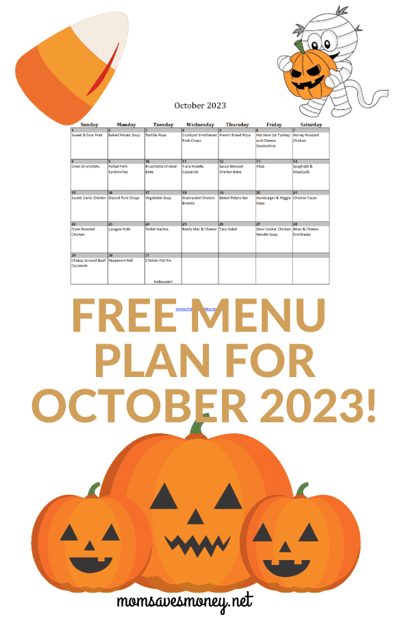 free menu plan for September 2023 with calendar