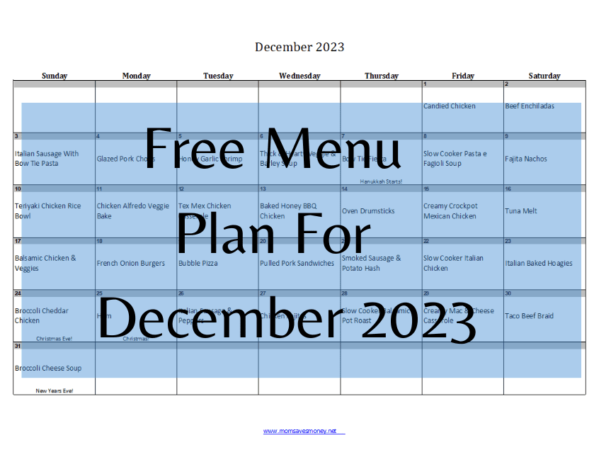 December 2023 Menu Plan – Happy Kitchen, Happy Holidays post image
