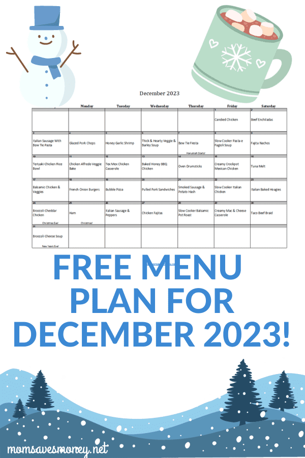 free menu plan for November 2023 with calendar