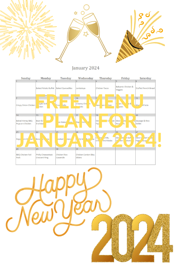 free menu plan for January 2024 with calendar