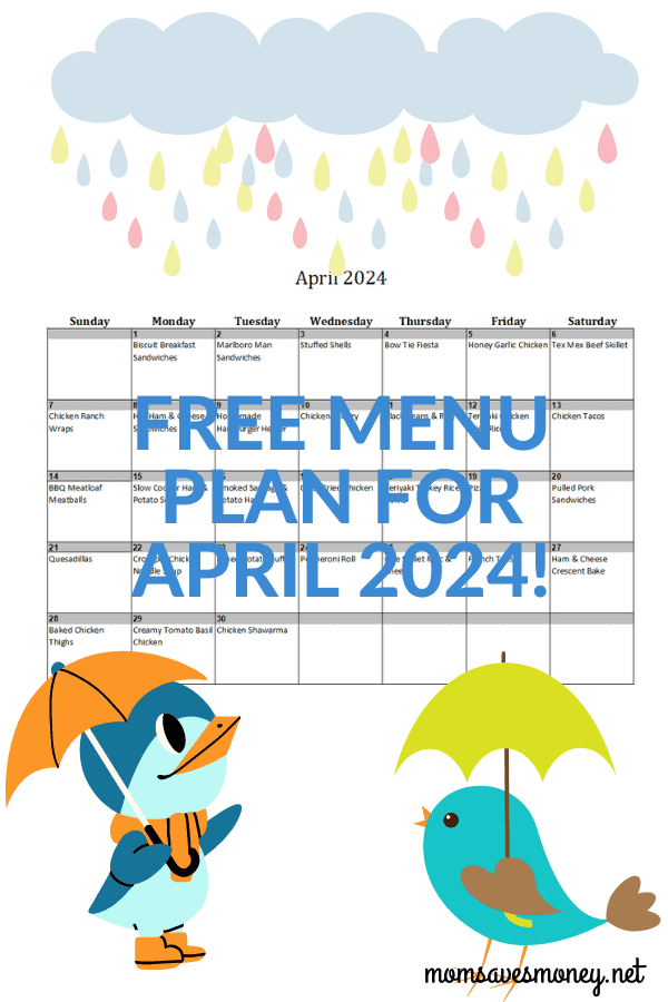 Monthly Menu Plan for April 2024