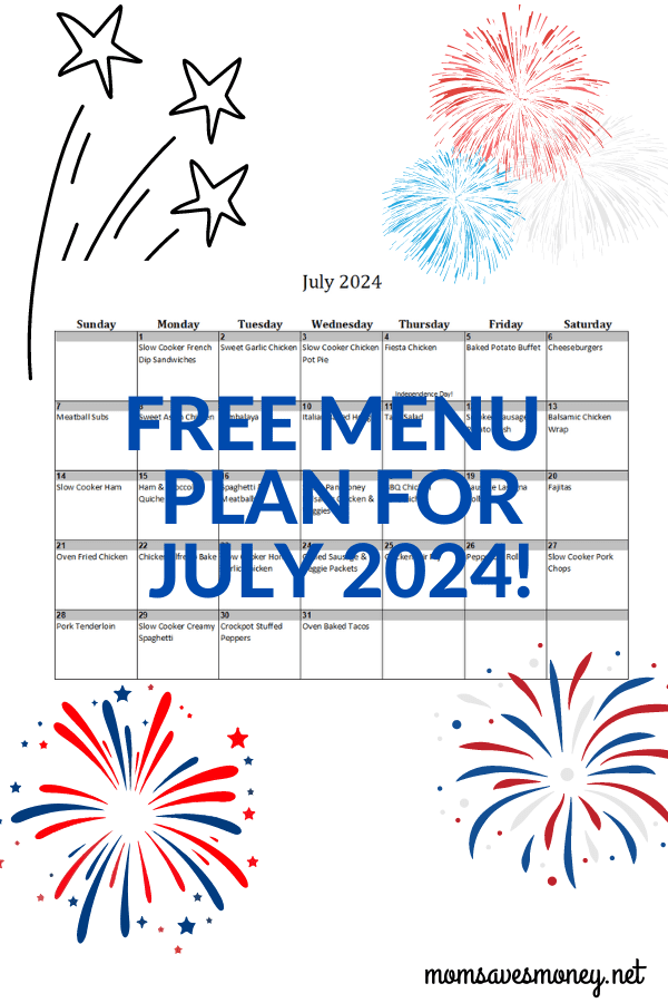 Monthly Menu Plan for July 2024
