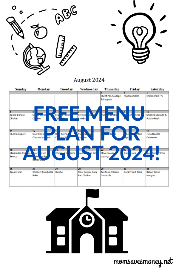 Monthly Menu Plan for August 2024