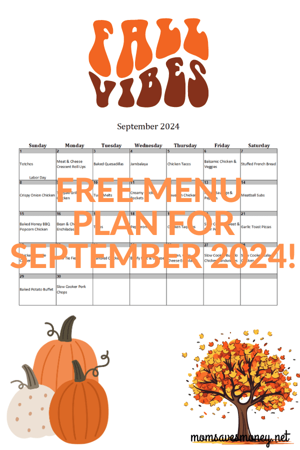 Monthly Menu Plan for September 2024