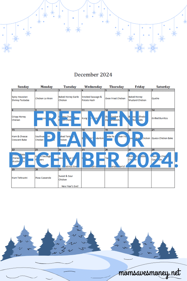 Monthly Menu Plan for December 2024