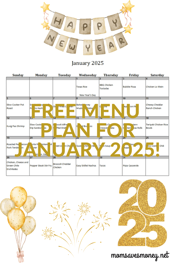 Monthly Menu Plan for December 2024