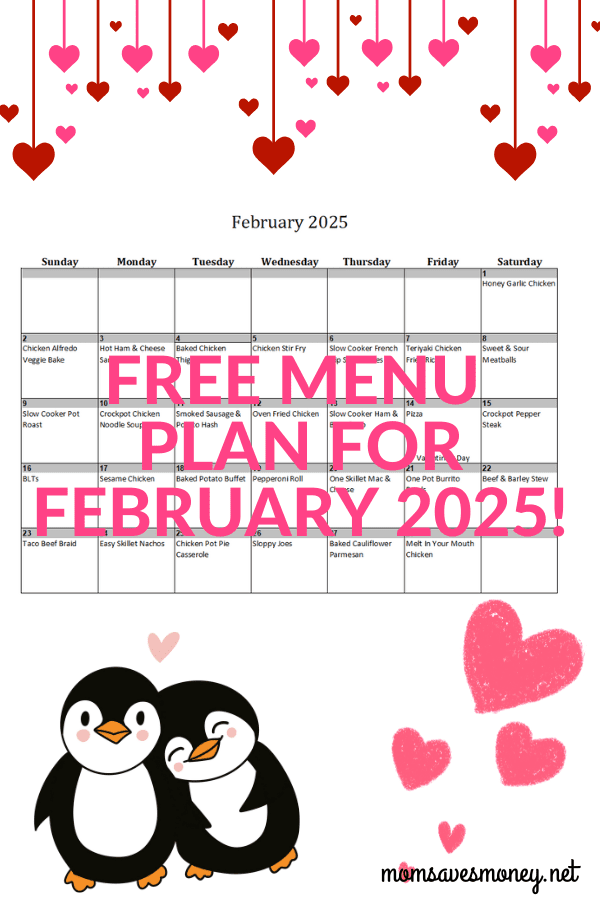 Monthly Menu Plan for February 2025