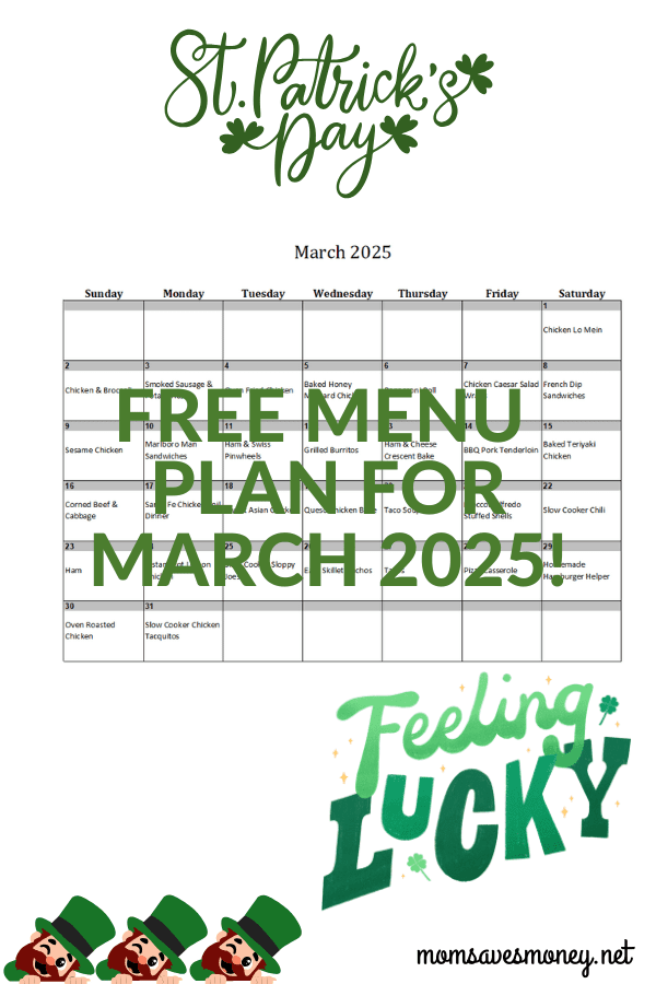 Monthly Menu Plan for March 2025